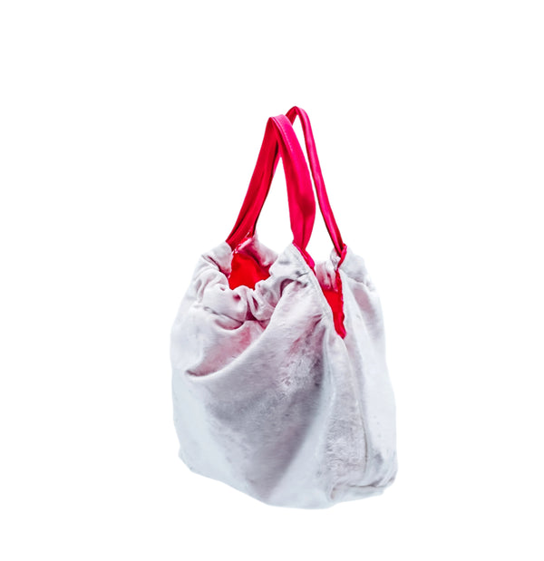 white and pink crushed velvet bridal bag