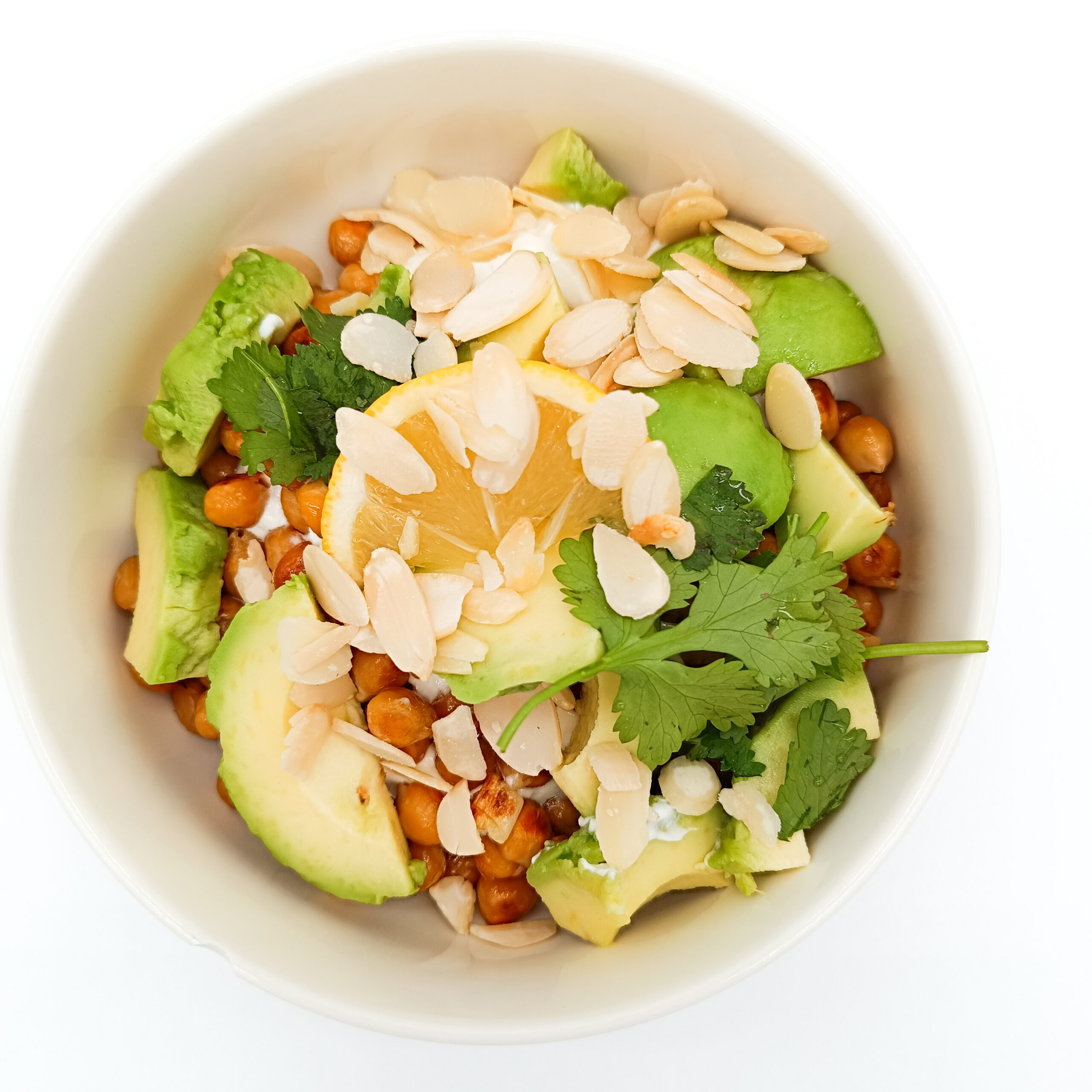 Savory Yogurt Bowl with Avocado, Chickpeas, Almonds