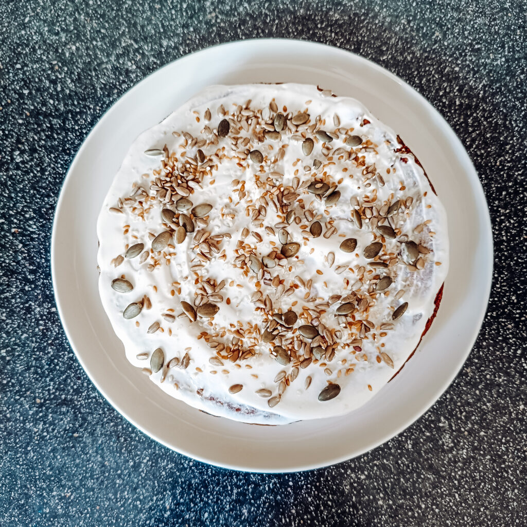 Healthy Sugar-Free Carrot Cake with Yogurt Topping