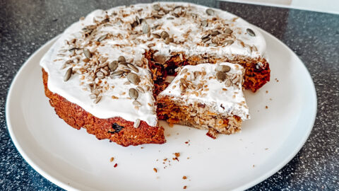 Healthy Sugar-Free Carrot Cake with Yogurt Topping