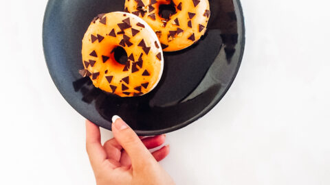 Pumpkin Spice Donuts Baked with Chocolate Triangle Topping