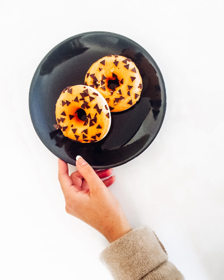 Pumpkin Spice Donuts Baked with Chocolate Triangle Topping